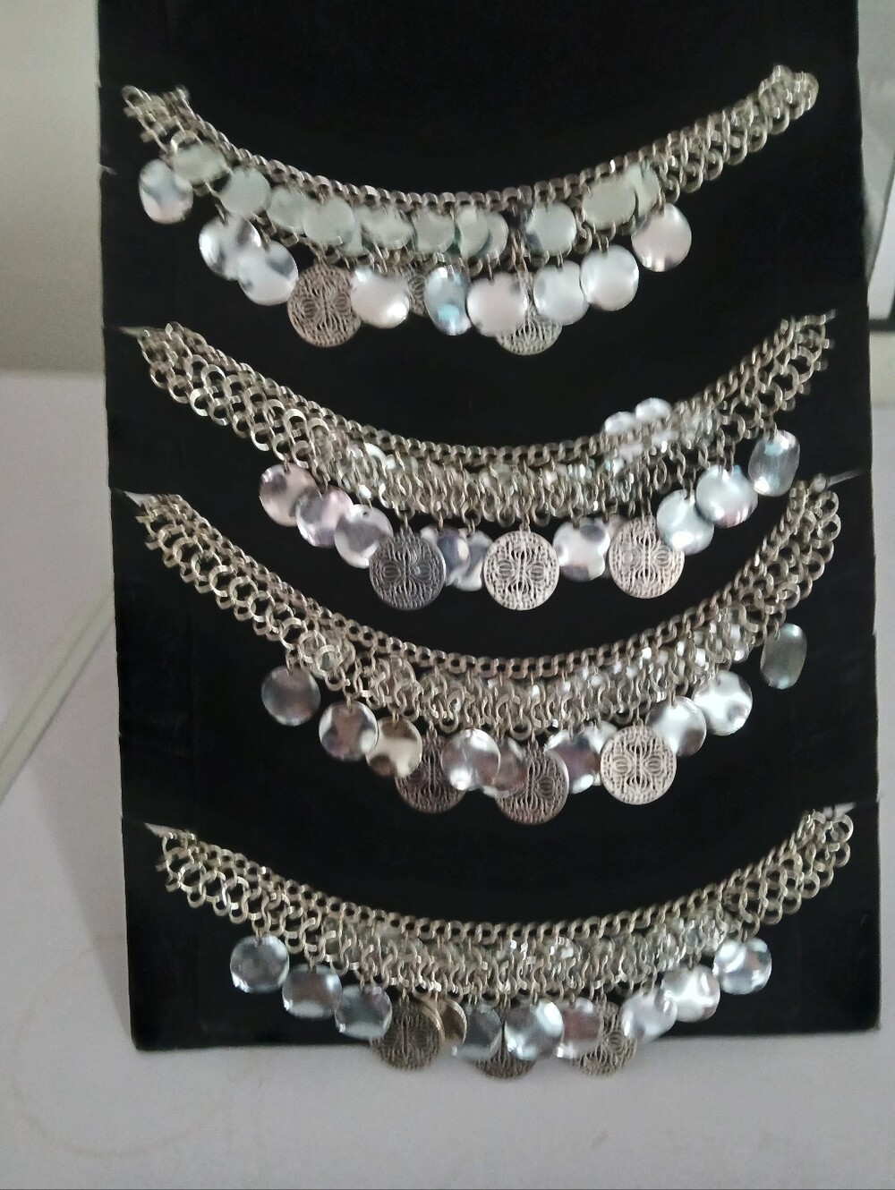 Silver Coin & Shell Drop Statement Necklaces - (4) Women Jewelry